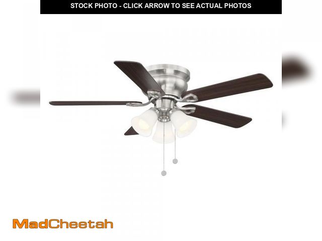 Lot 74-12491974 - Hampton Bay Clarkston II 44 in. LED Indoor Brushed Nickel Ceiling Fan with Light Kit - UNUSED