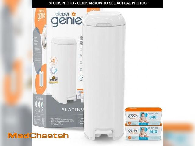 Lot 74-12398952 - (MISSING BAGS) Diaper Genie Platinum Pail Gift Set, Lily White, Made of Durable Stainless Steel and ...