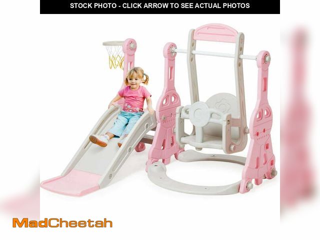 Lot 74-14287682 - Ealing 4 in 1 Slide and Swing Set for Toddlers Age 1-2 ,with Bucket Style Seat and Basketball Hoop ,...