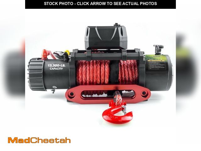 Lot 74-12899634 - RUGCEL WINCH 13500lb Waterproof Electric Truck Winch 12V Synthetic Rope Winch with Hawse Fairlead,Wi...