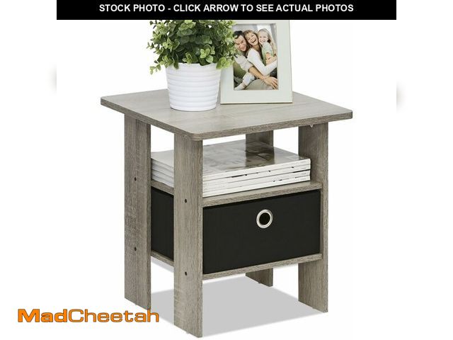 Lot 74-14067292 - Furinno ANDREY Side Table, End Table, Night Stand with Open Shelves and Storage Bin, Bedside Table, ...