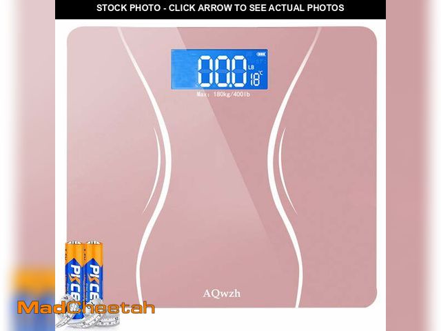 Lot 74-12862203 - AQwzh Bathroom Body Weight Scale with Step-On Technology, 396 lbs, Body Tape Measure Included, Pink ...