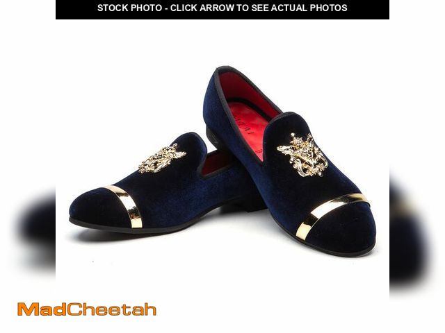 Lot 74-13545845 - Men Genuine Leather Mens Metallic Textured Slip-on Glitter Loafers Shoes, Blue/02, 11 US - UNUSED