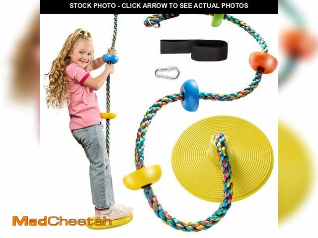 Lot 74-14268877 - Jungle Gym Kingdom Tree Swing for Kids - Single Disc Seat and Rainbow Climbing Rope Set w/Carabiner ...