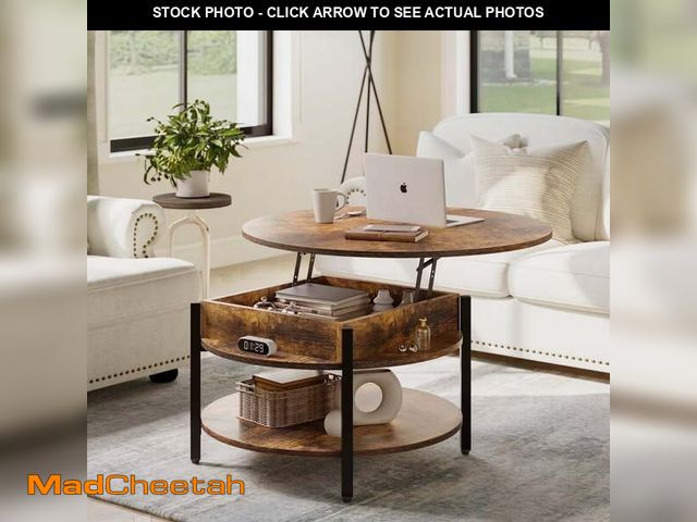 Lot 74-13043573 - (MISSING HARDWARE) GUNAITO Round Lift Top Small Coffee Table with Storage Modern Farmhouse Center Ta...