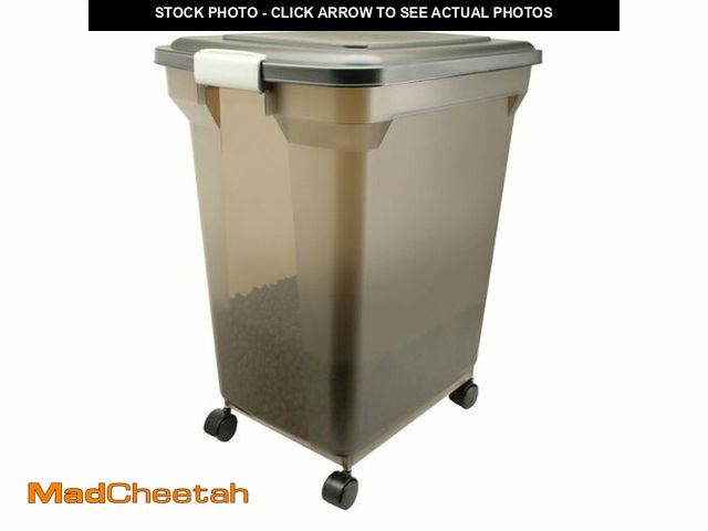 Lot 74-12633120 - IRIS USA WeatherPro Airtight Dog Food Storage Container, Up to 22 lbs, Attachable Wheels, For Dog Ca...