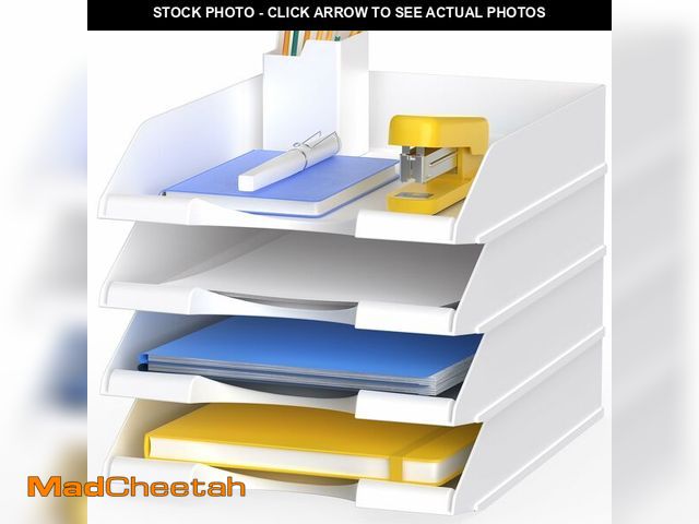 Lot 74-13957206 - 4 Pack Stackable Paper Trays for Letter Documents, Desktop File Organizers for Office Supplies, Stac...
