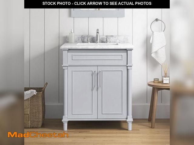 Lot 74-12409763 - Home Decorators Collection Aberdeen 30 in. Single Sink Dove Gray Bath Vanity with Carrara Marble Top...