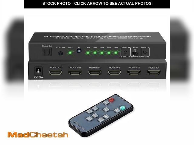 Lot 74-12216853 - iArkPower 5 in 1 Out 4K@60Hz HDMI Switch Audio Extractor with Optical &amp; 3.5mm Out, HDMI 2.0 Audi...