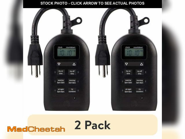Lot 74-14445162 - (2 pack) myTouchSmart Programmable Outdoor Plug-in Digital Timer, 2-Outlets, 26898, 15 Amps - USED