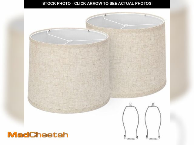 Lot 74-13716649 - Lampshades Set of 2, Drum Lampshades 11.6" Top x 12.6" Bottom x 9.8" High, Seaside village Medium La...