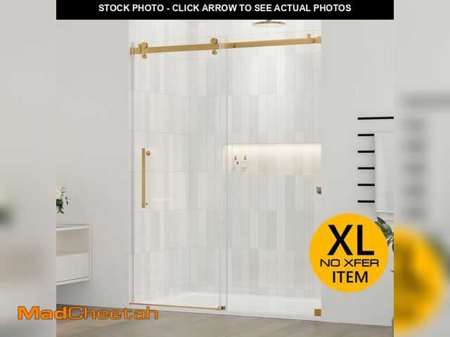 Lot 74-13789324 - DELAVIN 56-60.in W x 75.in H Frameless Shower Door, Water Repellent Gold Shower Door with SGCC Certi...