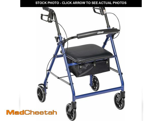 Lot 74-14581777 - Drive Medical Aluminum Rollator Walker, Padded Seat, 6-Inch Wheels, Blue - UNUSED