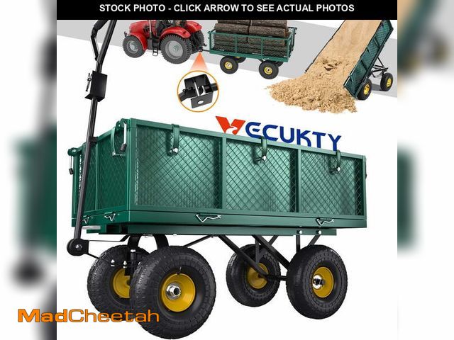 Lot 74-13056033 - VECUKTY Heavy Duty Steel Dump Garden Cart with Liner, 900lbs Capacity Folding Utility Metal Wagon 3 ...