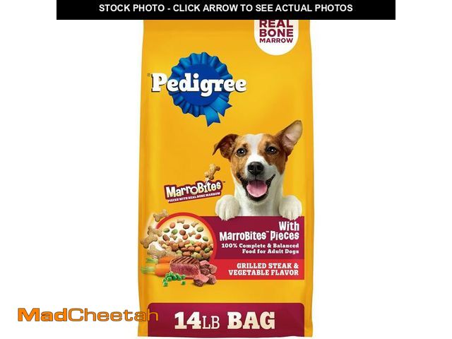 Lot 74-13067954 - Pedigree with MarroBites Pieces Adult Dry Dog Food, Grilled Steak and Vegetable Flavor, 14 lb. Bag (...