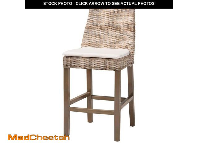 Lot 74-14439065 - Toby 23.8 Kubu Grey Wood and Rattan Counter Stool - UNUSED