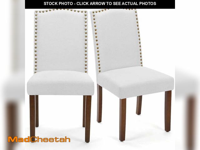 Lot 74-14354284 - WONDER COMFORT Grey Upholstered Fabric Dining Chairs (Set of 2) with Nailhead Trim and Wood Legs for...