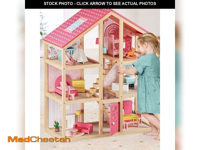 Lot 74-13710659 - Tiny Land Wooden Dollhouse for Girls - 6 Rooms Wooden Doll House, DIY Pretend Doll House with 31Pcs ...