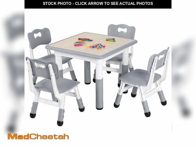 Lot 74-14435111 - Arlopu Kids Table and 4 Chairs Set, Height Adjustable &amp; Non-Slip Legs, Toddlers 5pcs Activity Ta...
