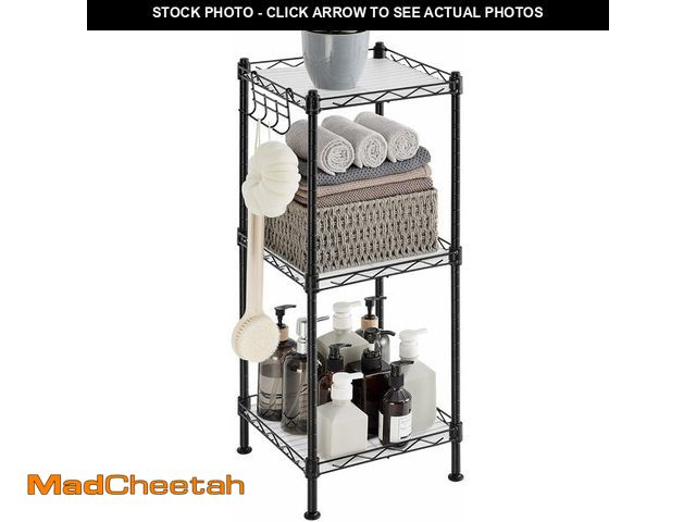 Lot 74-13041694 - SONGMICS 3-Tier Bathroom Shelf, Storage Rack for Small Space, with 3 PP Shelf Liners, Removable Hook...