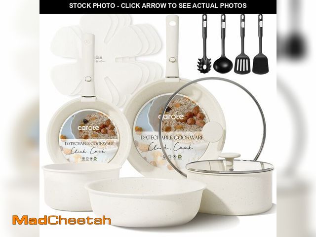 Lot 74-12970468 - CAROTE 19pcs Pots and Pans Set, Nonstick Cookware Set Detachable Handle, Induction Kitchen Cookware ...