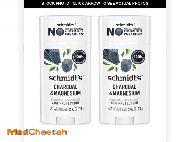 Lot 74-12220464 - Schmidt's Aluminum-Free Vegan Deodorant Charcoal &amp; Magnesium with 48 Hour Odor Protection, 2 Cou...