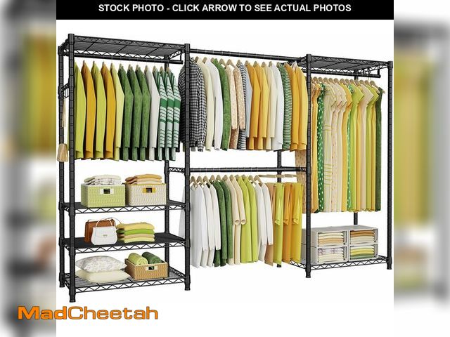 Lot 74-13710722 - Ulif E1 Heavy Duty Closet Garment Rack, 6 Tiers Adjustable Metal Freestanding Expandable Clothing St...