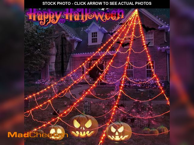 Lot 74-13043983 - GVDV Halloween Decorations Outdoor, 250 LED Halloween Giant Spider Web Lights, 16.4ft, Outdoor Yard ...