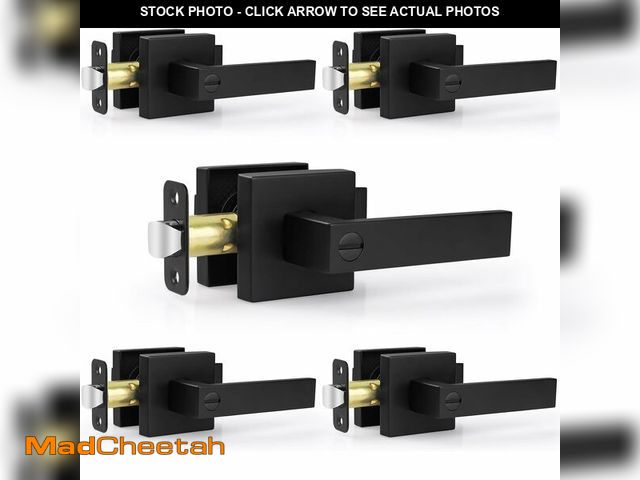 Lot 74-14208366 - Estmoon 5 Pack Matte Black Door Handles Interior Door Knobs, Keyless Privacy Bedroom Door Lock, Heav...