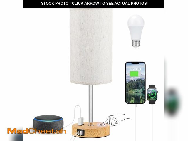 Lot 74-12700628 - Fenmzee Touch Table Lamp - Cream, 3-Way Dimmable, USB A + C Charging, AC Outlet, 17.4inch Medium, Wo...