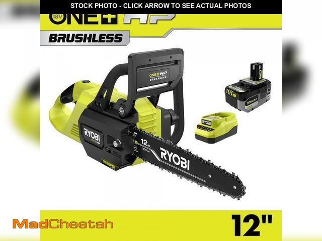 Lot 74-12289197 - RYOBI ONE+ HP 18V Brushless Whisper Series 12 in. Battery Chainsaw with 6.0 Ah Battery and Charger -...