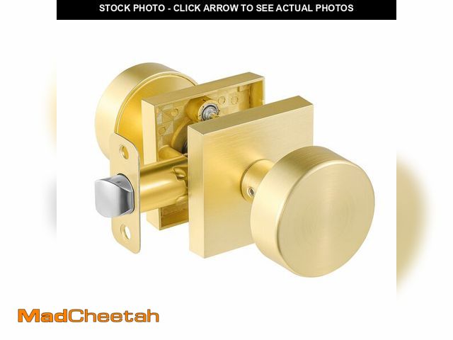 Lot 74-12457046 - newliplace Passage Brass Door Knobs Interior, Brushed Gold Passage Door Knobs, Square Gold Door Hand...