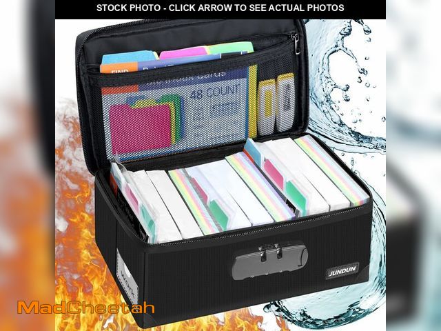 Lot 74-13626435 - JUNDUN Index Card Holder with Lock,Collapsible Fireproof Index Card Box fits 1200 3x5-Inch Flash Car...