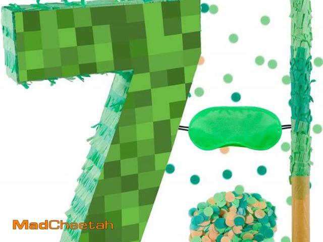 Lot 74-12322412 - 16 Inch Pixel Number 7 Pinata, Birthday Pinata with 16 Inch PiÃÂ±ata Stick Blindfold Confetti for K...