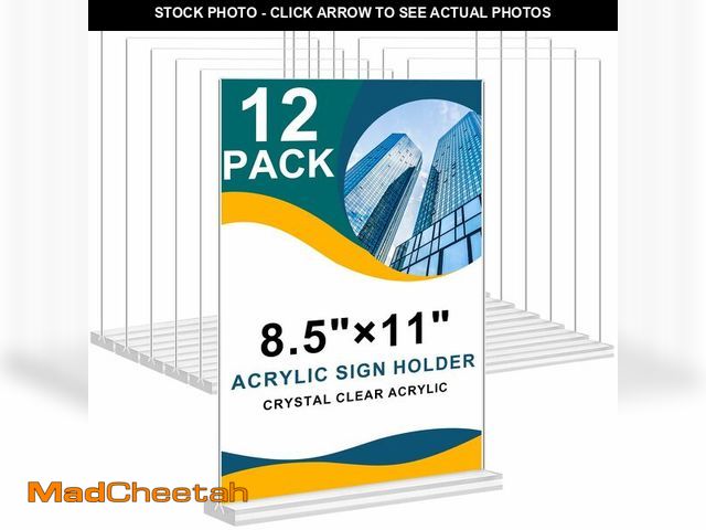 Lot 74-12969408 - Arrobust Acrylic Sign Holder 8.5 x 11 Inches, 12 Pack Clear Display Table Top Signs Stand, Double Si...