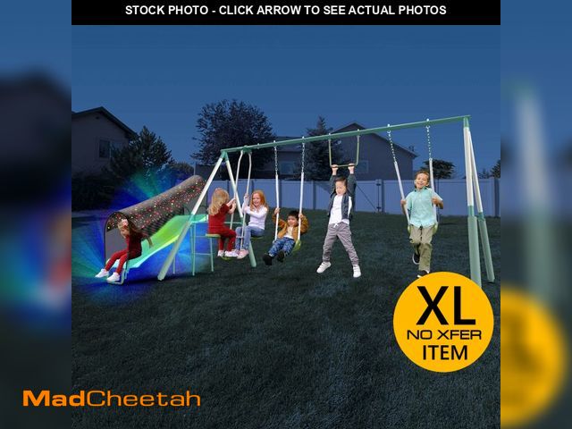 Lot 74-13762723 - Sportspower Arcadia Light Zone Metal Swing Set for Kids, Outdoor Playset with LED Light-Up 5ft Slide...