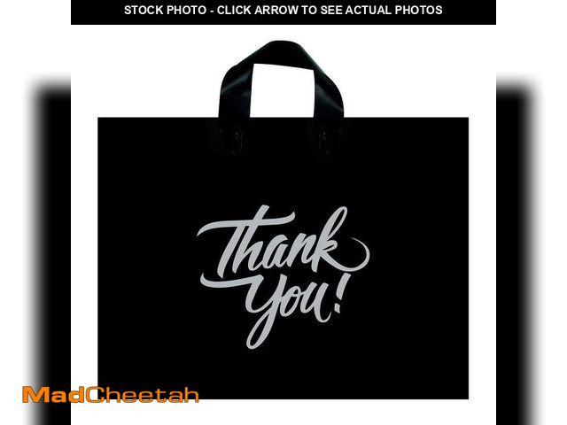 Lot 74-12713144 - Infinite Pack Large Black 20" x 15"(60pcs) Thank You Merchandise Bag w/Loop Handle, Glossy Boutique ...