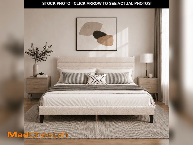 Lot 74-14608351 - Zimtown Queen Platform Upholstered Bed Frame with Soft Adjustable Headboard, Wooden Mattress Foundat...