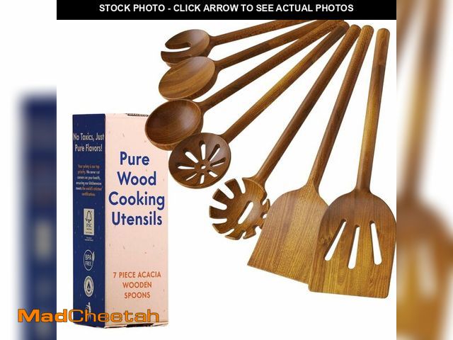 Lot 74-12605988 - Non-Toxic Wooden Spoons for CookingÃ¢â¬â 7-Piece Kitchen Utensils Set, Glue-Free &amp; One-Piece ...