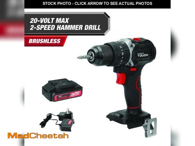Lot 74-12526004 - Hyper Tough 20V Max Brushless 2-Speed Cordless Hammer Drill with 1.5Ah Lithium-Ion Battery and Charg...