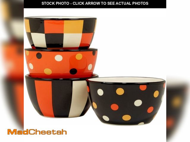 Lot 74-12544386 - Spooky Halloween Ice Cream &amp; Dessert Bowls - Set of 4 Ceramic 5.5" Bowls with Fun Striped &amp; ...