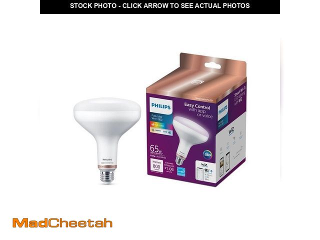 Lot 74-14360545 - Philips 65-Watt Equivalent BR40 Smart Wi-Fi LED Color Changing Light Bulb Powered by WiZ with Blueto...