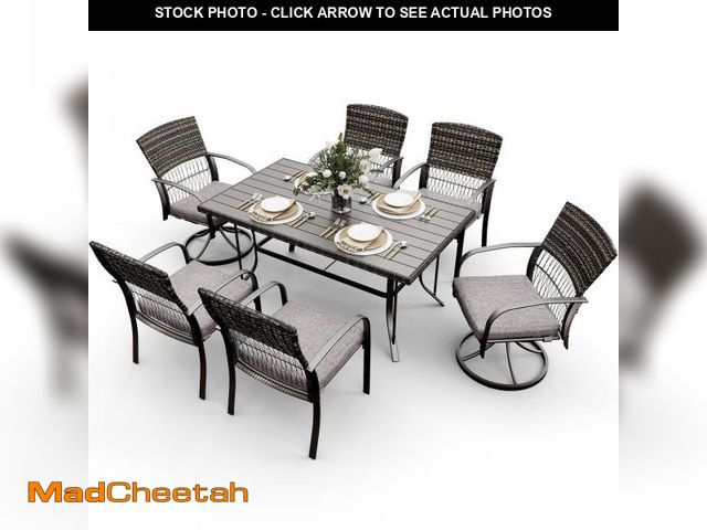 Lot 74-12165094 - (TABLE ONLY) Pamapic 7 Piece Patio Dining Set for 6,Wicker Outdoor Furniture Set for Backyard Garden...