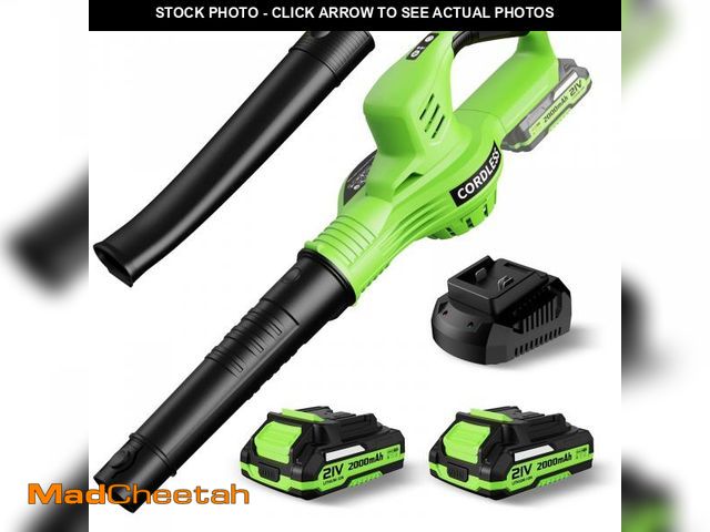 Lot 74-11552623 - Leaf Blower Cordless 21V Electric Cordless Leaf Blower with 2 Batteries and Charger, 2 Speed Mode, 2...