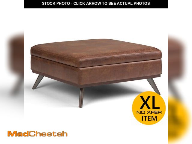 Lot 74-12568419 - SIMPLIHOME Owen 40 inch Wide Mid Century Modern Square XL Coffee Table Storage Ottoman in Distressed...