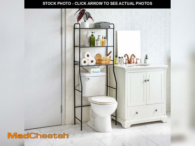 Lot 74-12687952 - Mainstays Space Saver Over the Toilet Storage Unit, Matte Black, 3 Steel Shelves with Liners - UNUSE...
