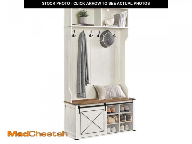 Lot 74-12493634 - VASAGLE Hall Tree with Bench and Shoe Storage, Coat Rack with Shoe Bench, Entryway Furniture, 6 Tri-...