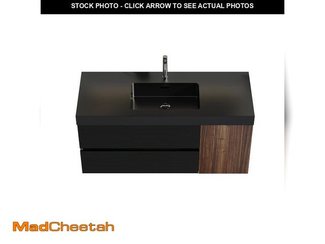 Lot 74-12201539 - Grace 48' Walnut Bathroom Vanity with Matt Black Engineered Quartz Sink and Soft Black Drawers &amp;...