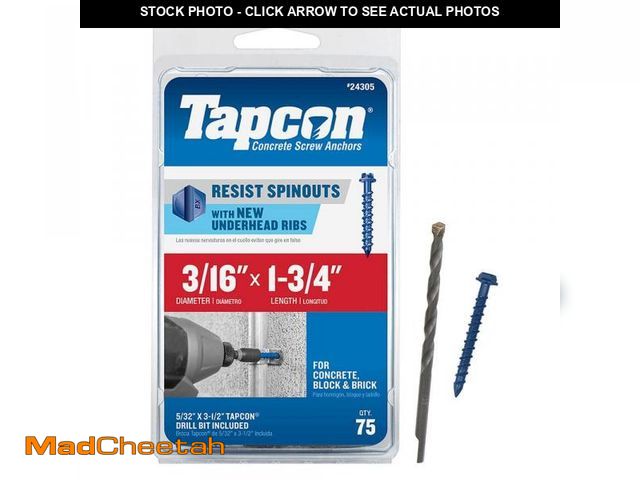 Lot 74-12531731 - (MISSING SOME) Tapcon 3/16 in. x 1-3/4 in. Hex-Washer-Head Concrete Anchors (75-Piece) - USED