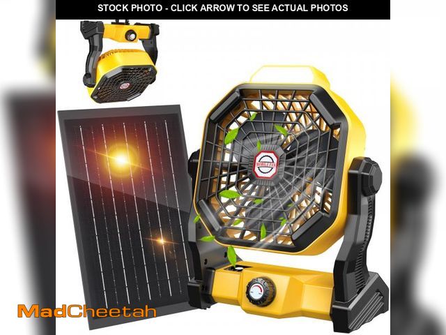 Lot 74-12302336 - 20000 mAh Solar Fan with LED Lantern, Camping Fan with Solar Panel, 7W Rechargeable Solar Powered Fa...